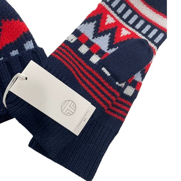 Tory Burch Merino Wool Beanie Hat and Mittens Set Sport Fair Isle Navy - Picture 5 of 6